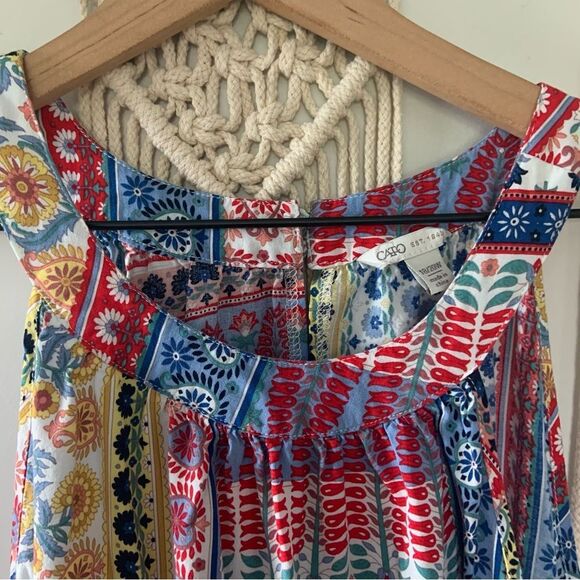 CATO Women’s High Neck Boho Cottage Parchwork Ruffle Sleeveless Top Size 18/20W - Picture 2 of 10